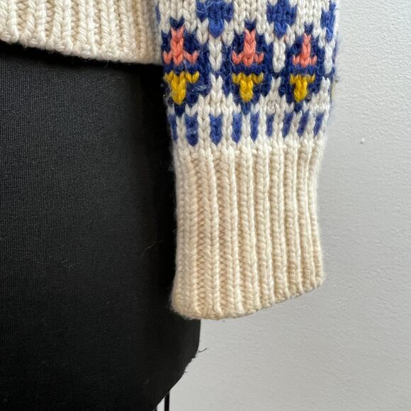 Lands' End Canvas Beige Multicolor Fair Isle Wool Button-Up Mock Neck Sweater XS - Picture 7 of 10